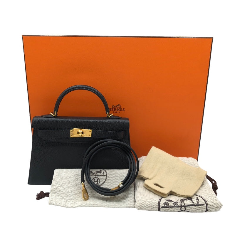 エルメス HERMES ミニケリー2 B刻 ブラック/ゴールド金具 エプソン レディース ショルダーバッグ