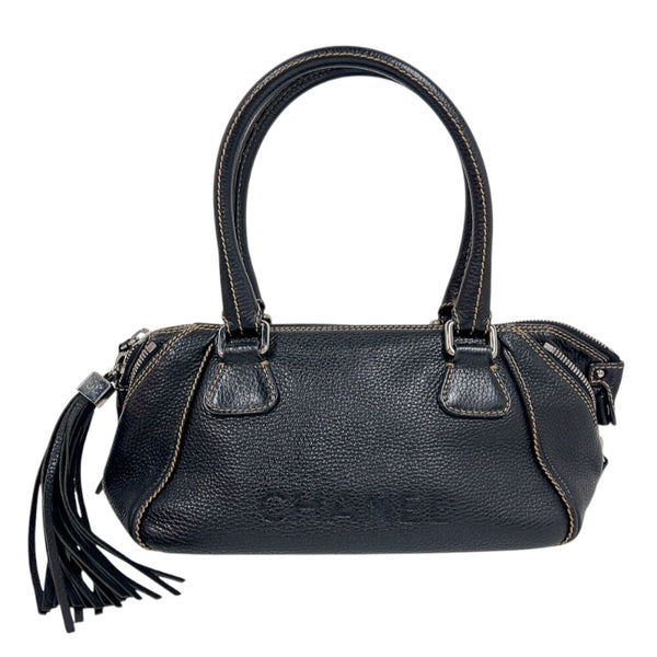 CHANEL ハンドバッグ レザー ライトベージュ シルバー金具 ロゴ タッセル