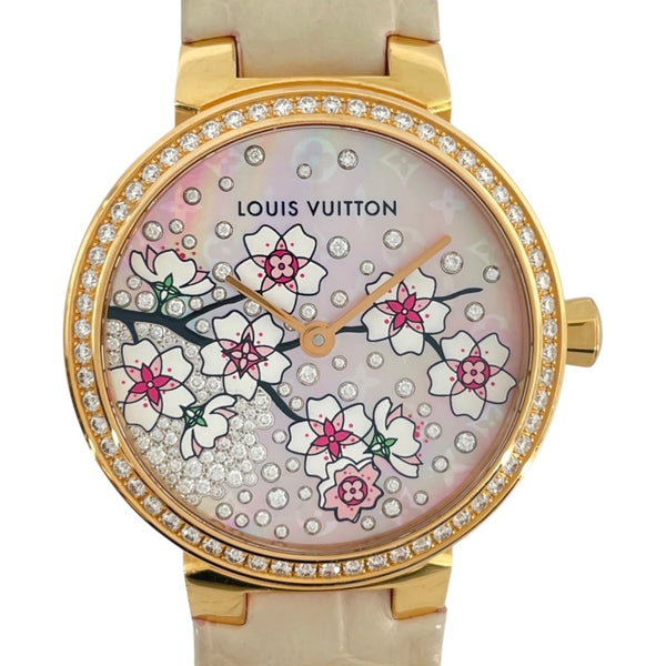 ルイ・ヴィトン LOUIS VUITTON タンブールPMサクラピンクシェル Q1K09 ピンク K18PG クオーツ レディース 腕時計