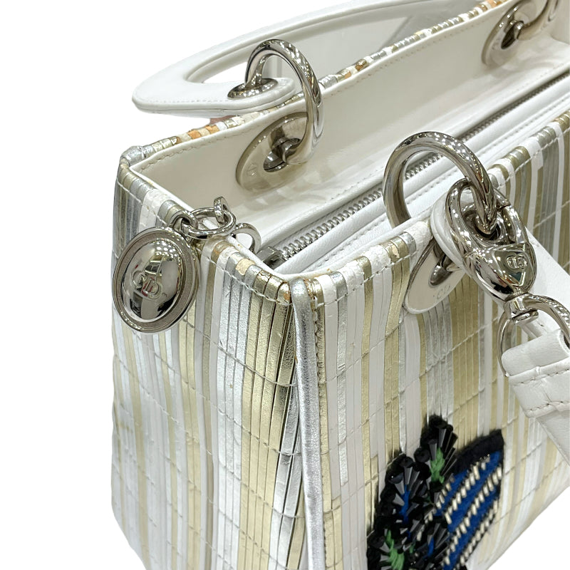 クリスチャン・ディオール Christian Dior レディディオール ミディアム ホワイト×ゴールド×シルバー レザー レディース ハンドバッグ