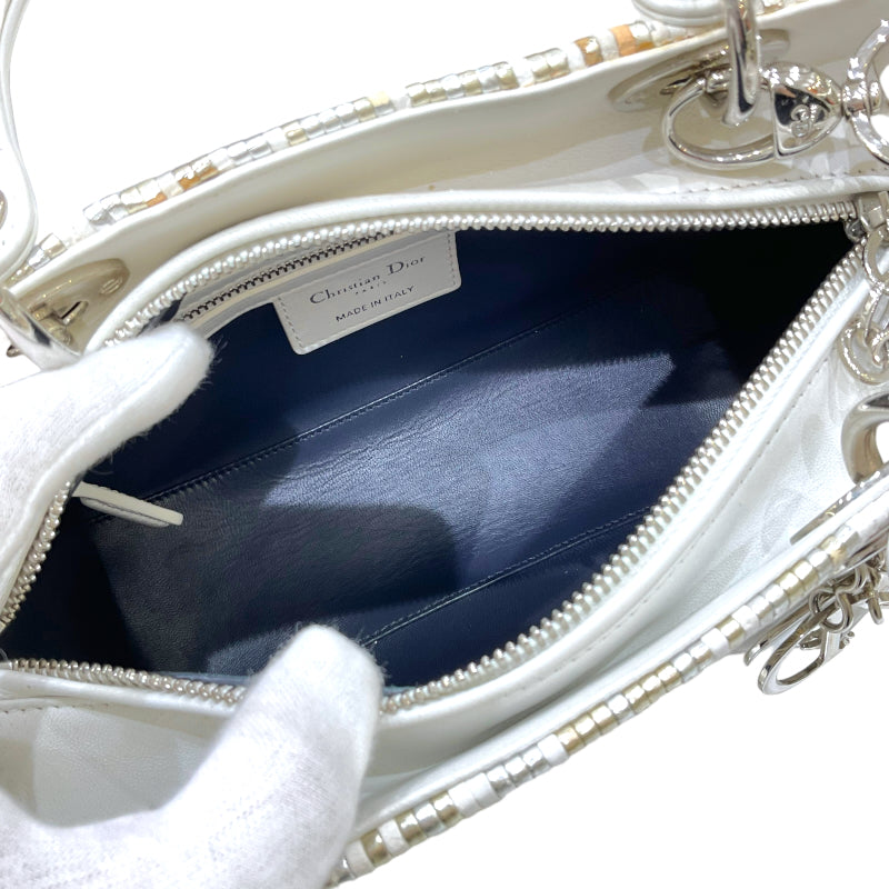 クリスチャン・ディオール Christian Dior レディディオール ミディアム ホワイト×ゴールド×シルバー レザー レディース ハンドバッグ