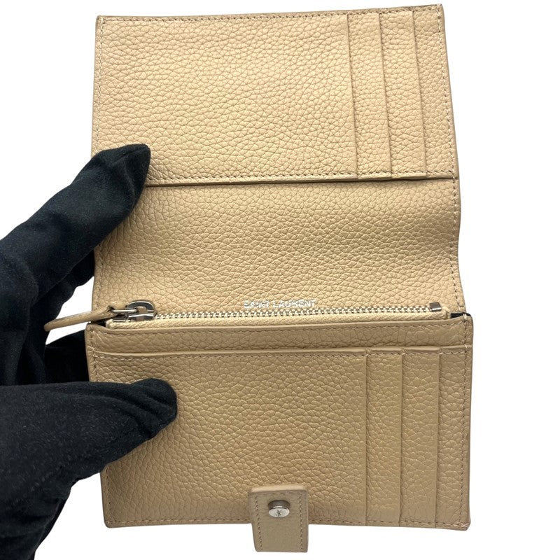 サンローラン SAINT LAURENT 2つ折り財布 505011 ベージュ シルバー金具 レザー ユニセックス 二つ折り財布