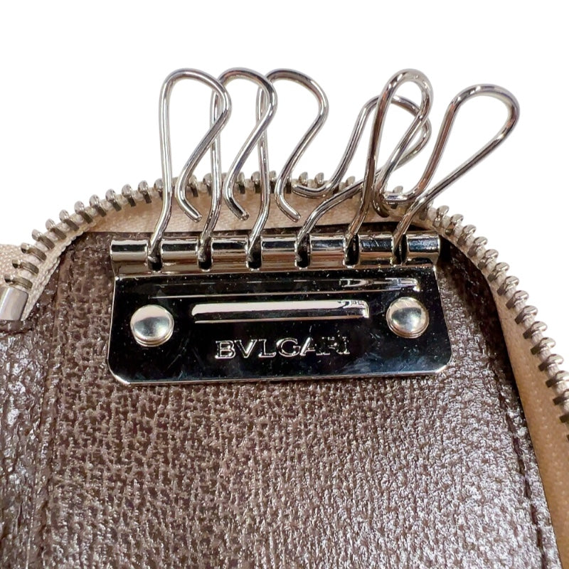 ブルガリ BVLGARI ロゴマニア　6連キーケース ベージュ　シルバー金具 キャンバス メンズ キーケース