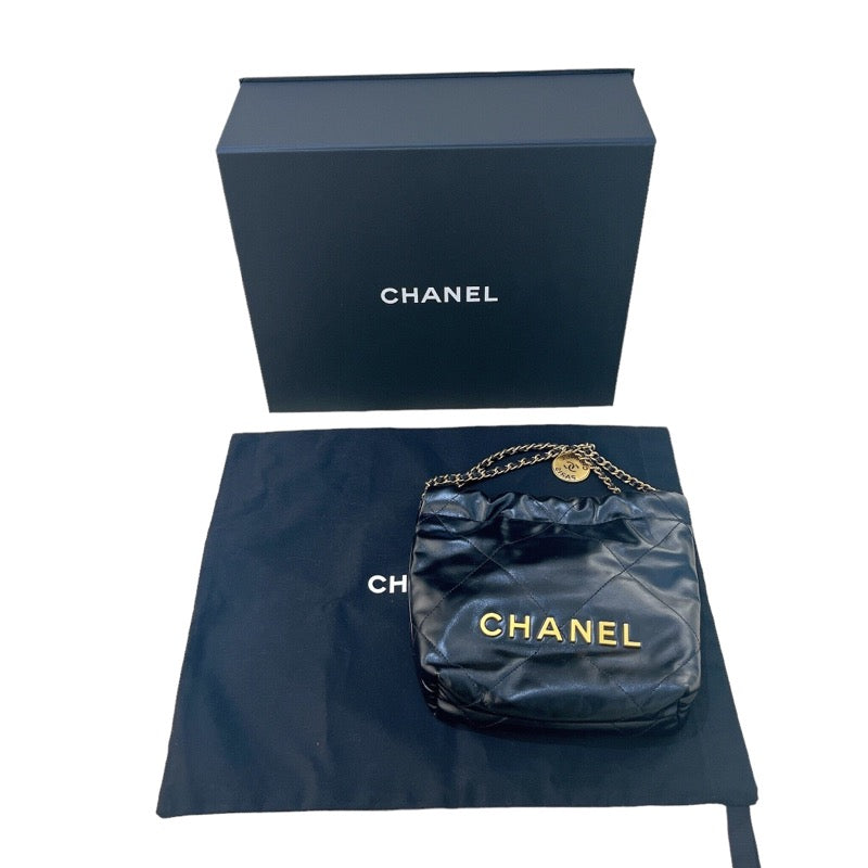 シャネル CHANEL CHANEL 22 ミニ ハンドバッグ AP3980 ブラック　ゴールド金具 シャイニー カーフスキン レディース ショルダーバッグ