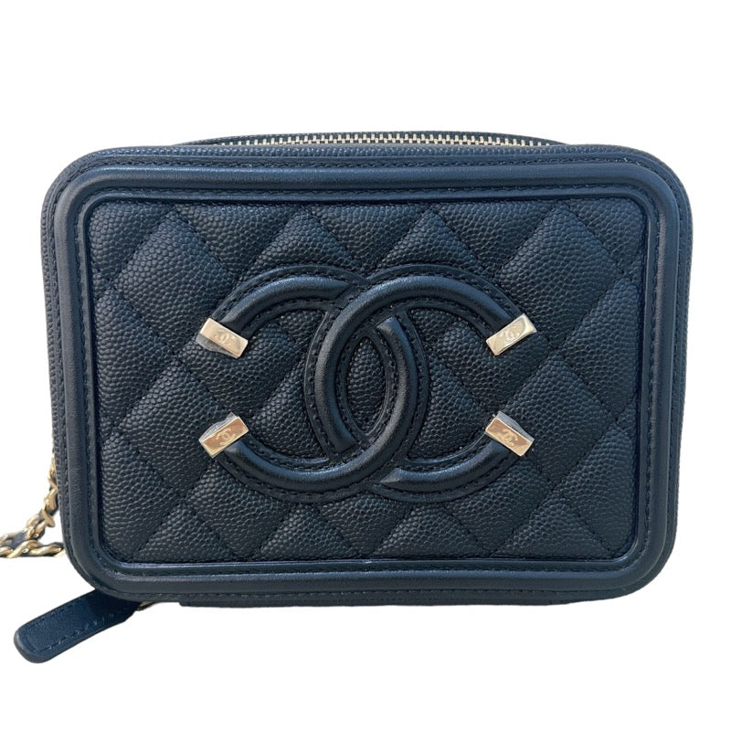 シャネル CHANEL CCフィグリー ミニチェーンショルダーバッグ  A84452 ブラック ゴールド金具 キャビアスキン レディース ショルダーバッグ