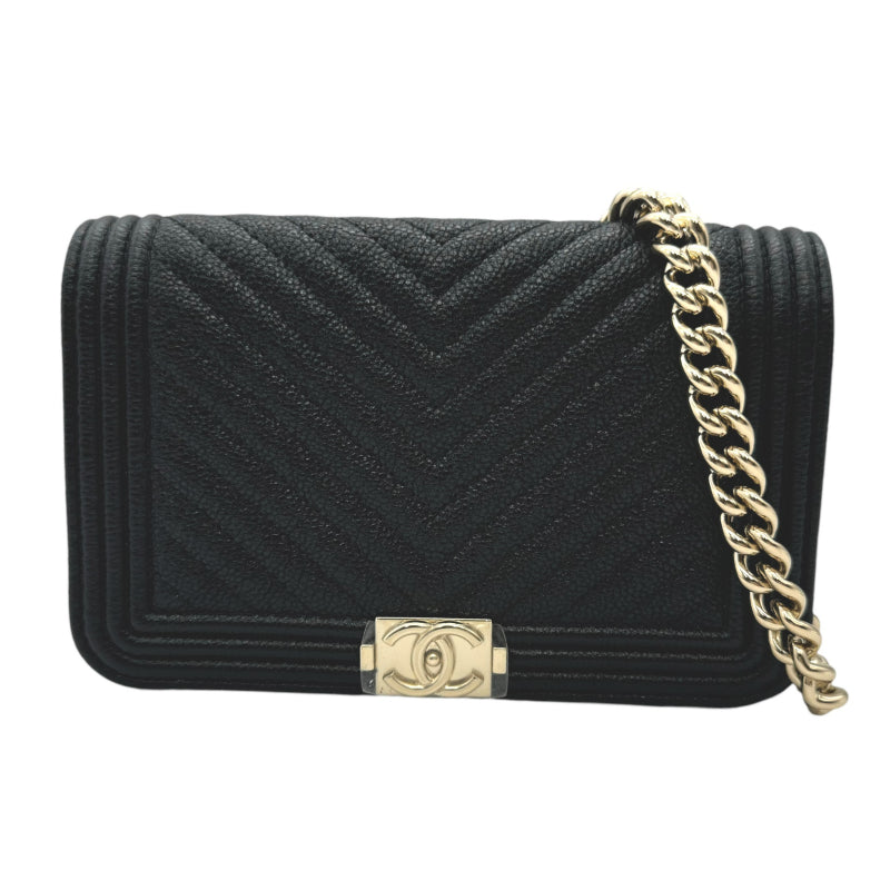 シャネル CHANEL ボーイシャネル Vステッチ チェーンウォレット AP2205 ブラック シャンパンゴールド金具 キャビアスキン レディース ショルダーバッグ