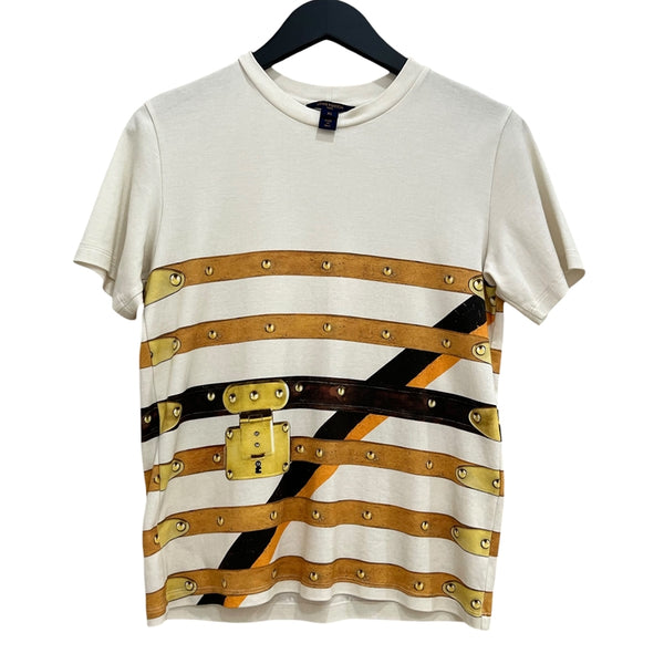 ルイ・ヴィトン LOUIS VUITTON トランクプリント 半袖Tシャツ アイボリー×マルチカラー XS コットン100％ レディース 半袖Ｔシャツ