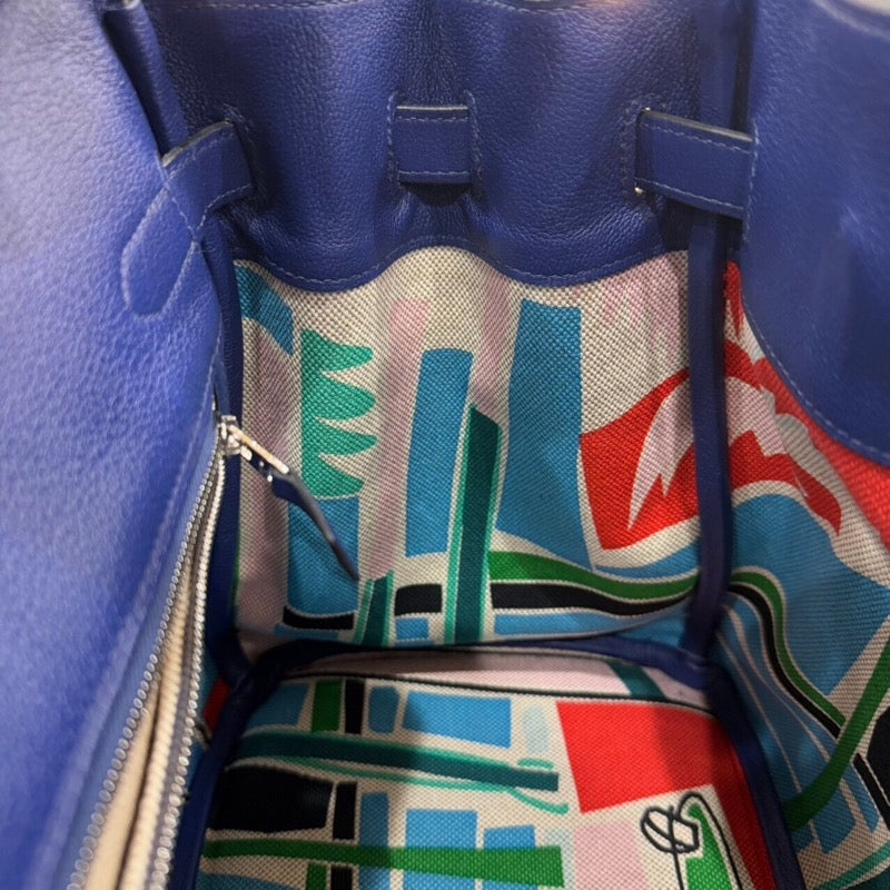 エルメス HERMES バーキン35 海とサーフとファン D刻印 ブルーサフィール シルバー金具 トリヨンビーヨ/トワルアッシュ レディース ハンドバッグ