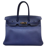 エルメス HERMES バーキン35 海とサーフとファン D刻印 ブルーサフィール シルバー金具 トリヨンビーヨ/トワルアッシュ レディース ハンドバッグ