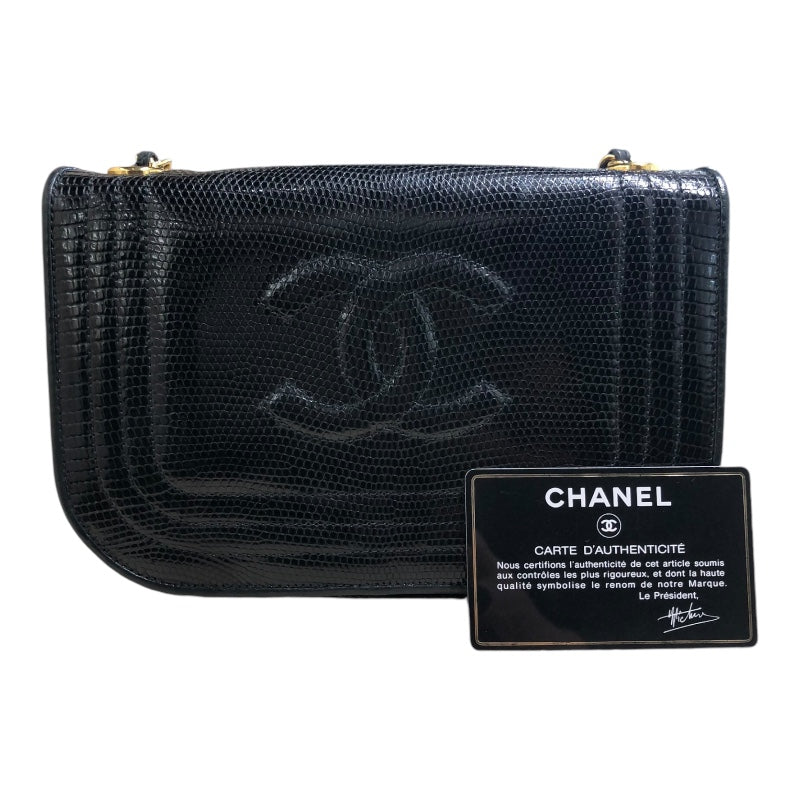 シャネル CHANEL ココマーク チェーンショルダー ブラック ゴールド金具 リザード レディース ショルダーバッグ