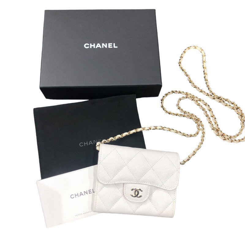 シャネル CHANEL マトラッセチェーンウォレット AP2569 ホワイト/ゴールド金具 キャビアスキン ショルダーバッグ レディース 中古