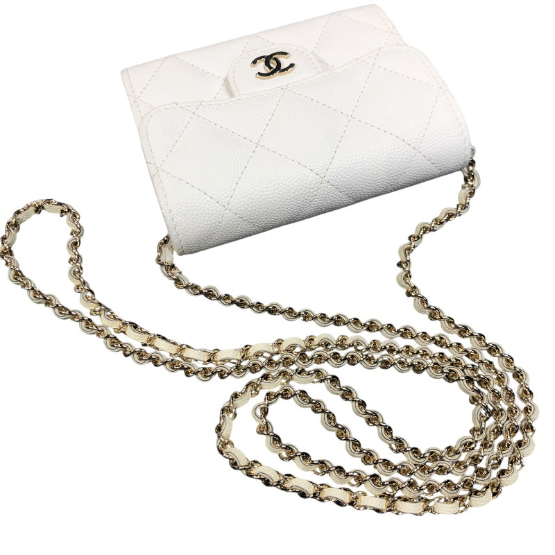 シャネル CHANEL マトラッセチェーンウォレット AP2569 ホワイト/ゴールド金具 キャビアスキン ショルダーバッグ レディース 中古