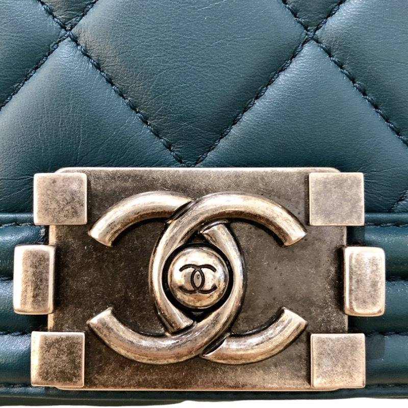 シャネル CHANEL ボーイシャネル グリーン/シルバー金具 ラムスキン レディース ショルダーバッグ