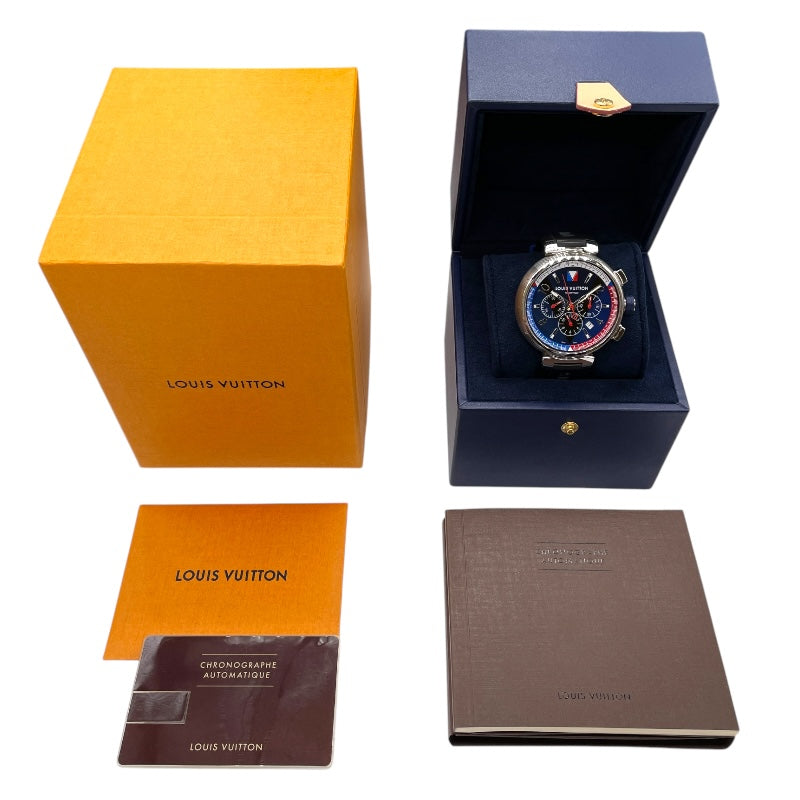 ルイ・ヴィトン LOUIS VUITTON タンブール アメリカズカップ レガッタV クロノグラフ Q1A61 ブルー  SS/純正ラバーベルト メンズ 腕時計