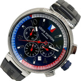 ルイ・ヴィトン LOUIS VUITTON タンブール アメリカズカップ レガッタV クロノグラフ Q1A61 ブルー  SS/純正ラバーベルト メンズ 腕時計