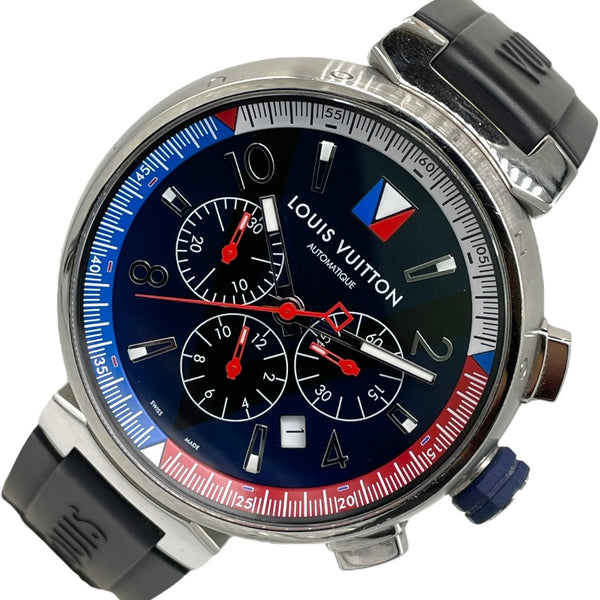 ルイ・ヴィトン LOUIS VUITTON タンブール アメリカズカップ レガッタV クロノグラフ Q1A61 ブルー  SS/純正ラバーベルト メンズ 腕時計
