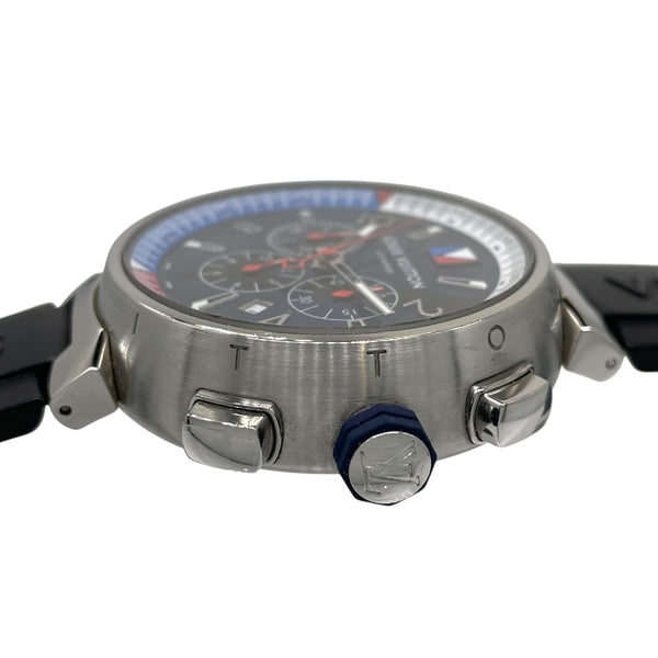 ルイ・ヴィトン LOUIS VUITTON タンブール アメリカズカップ レガッタV クロノグラフ Q1A61 ブルー  SS/純正ラバーベルト メンズ 腕時計
