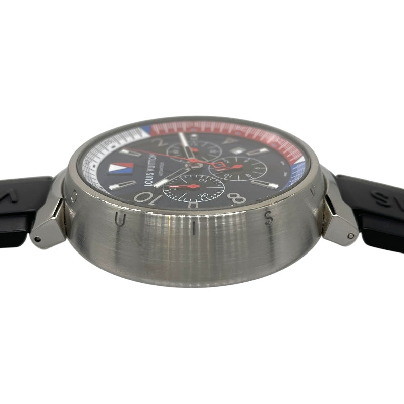 ルイ・ヴィトン LOUIS VUITTON タンブール アメリカズカップ レガッタV クロノグラフ Q1A61 ブルー  SS/純正ラバーベルト メンズ 腕時計