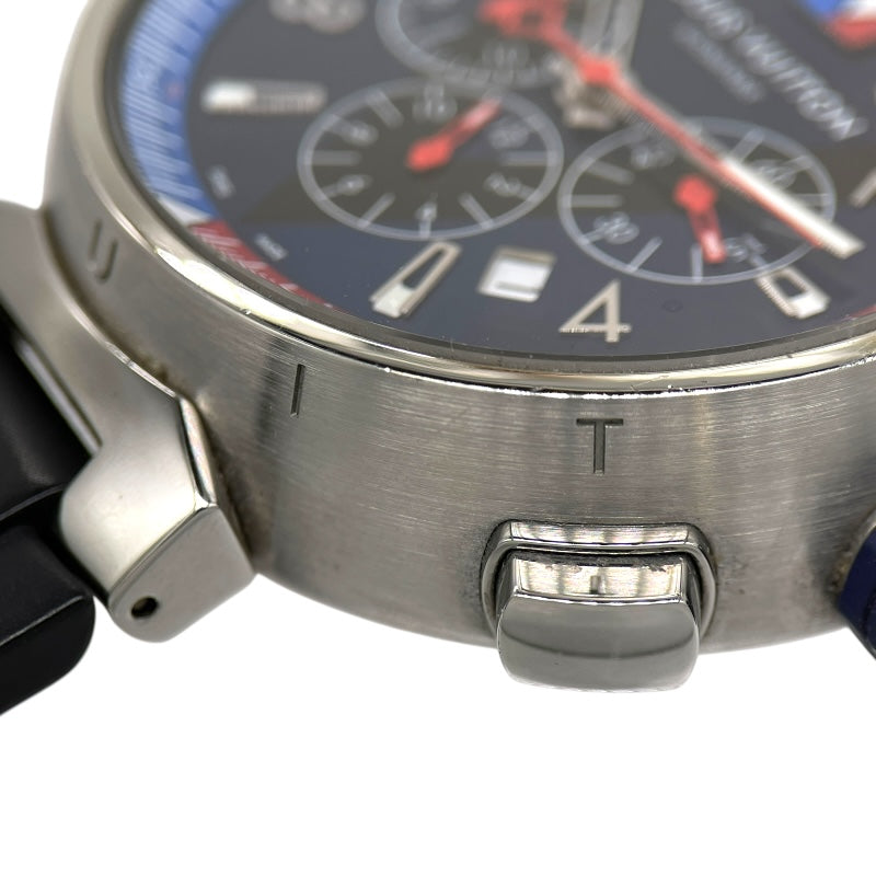 ルイ・ヴィトン LOUIS VUITTON タンブール アメリカズカップ レガッタV クロノグラフ Q1A61 ブルー  SS/純正ラバーベルト メンズ 腕時計