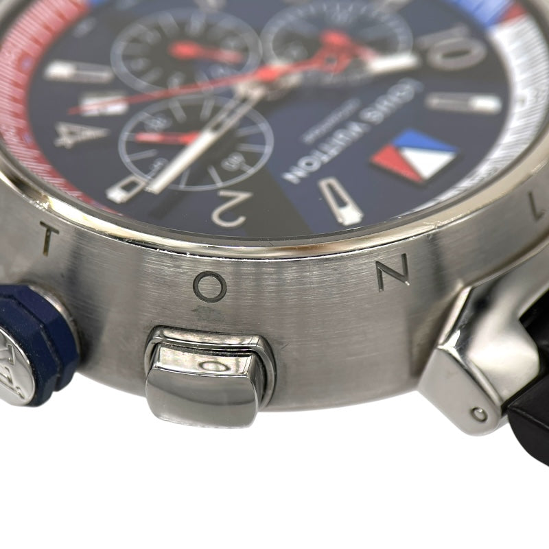 ルイ・ヴィトン LOUIS VUITTON タンブール アメリカズカップ レガッタV クロノグラフ Q1A61 ブルー  SS/純正ラバーベルト メンズ 腕時計