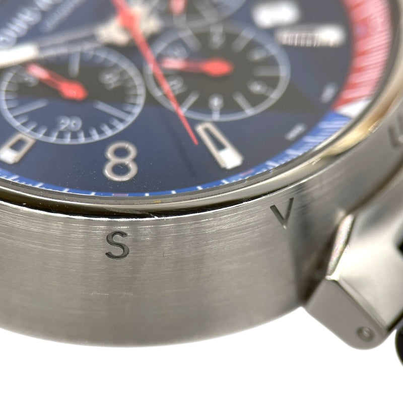 ルイ・ヴィトン LOUIS VUITTON タンブール アメリカズカップ レガッタV クロノグラフ Q1A61 ブルー  SS/純正ラバーベルト メンズ 腕時計