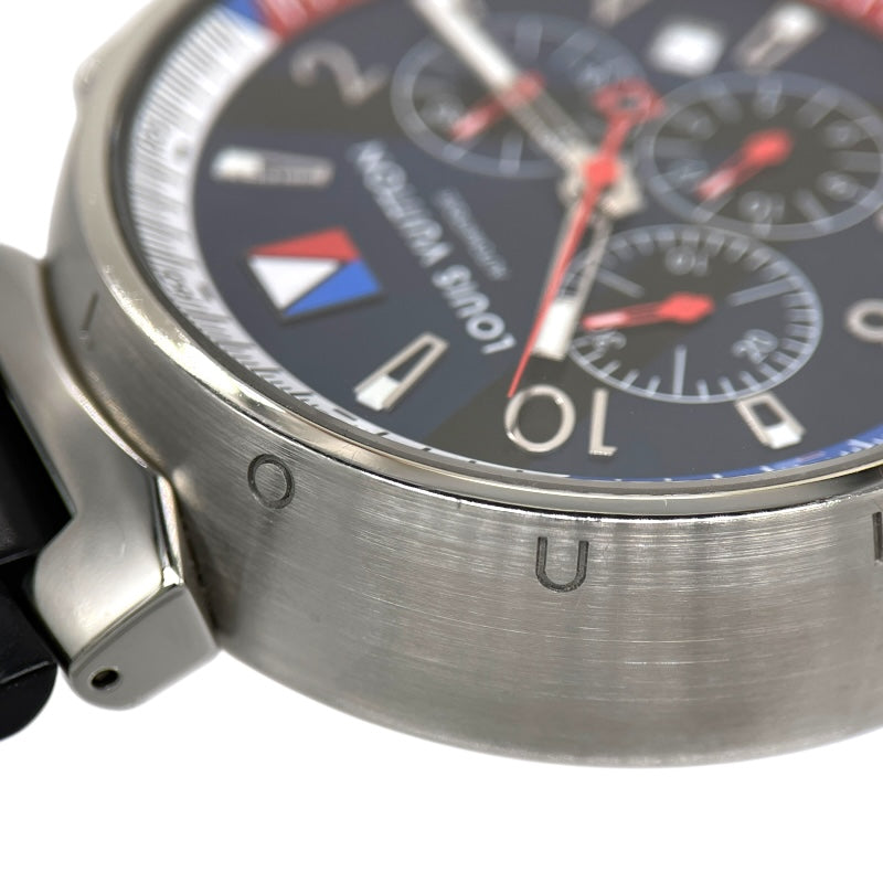 ルイ・ヴィトン LOUIS VUITTON タンブール アメリカズカップ レガッタV クロノグラフ Q1A61 ブルー  SS/純正ラバーベルト メンズ 腕時計