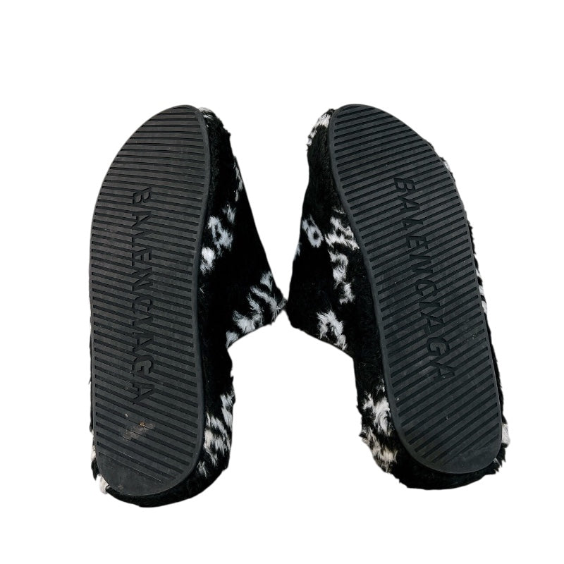 バレンシアガ BALENCIAGA ロールオーバーロゴファーサンダル 624515 ブラック フェイクファー メンズ サンダル