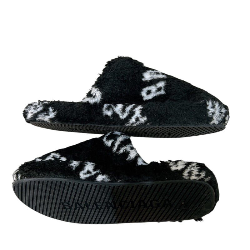 バレンシアガ BALENCIAGA ロールオーバーロゴファーサンダル 624515 ブラック フェイクファー メンズ サンダル