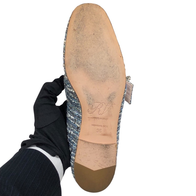 ロジェ ヴィヴィエ ROGER VIVIER ストラスバックルツイードローファー ブルー レディース その他靴