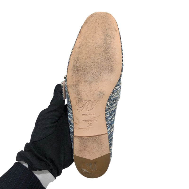 ロジェ ヴィヴィエ ROGER VIVIER ストラスバックルツイードローファー ブルー レディース その他靴