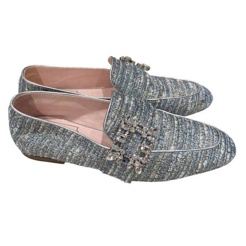 ロジェ ヴィヴィエ ROGER VIVIER ストラスバックルツイードローファー ブルー レディース その他靴