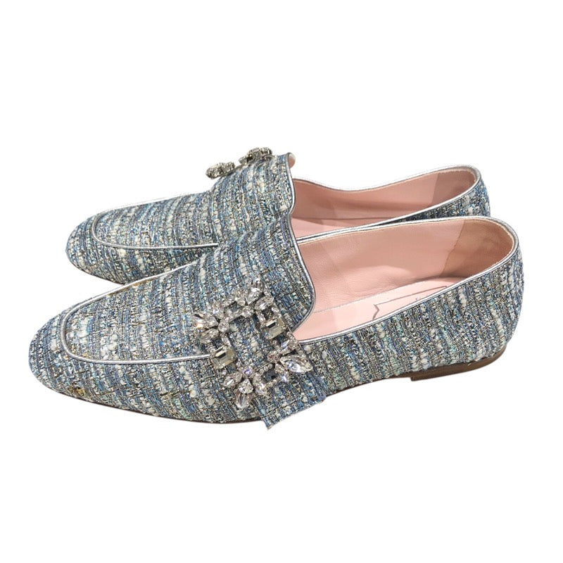 ロジェ ヴィヴィエ ROGER VIVIER ストラスバックルツイードローファー ブルー レディース その他靴