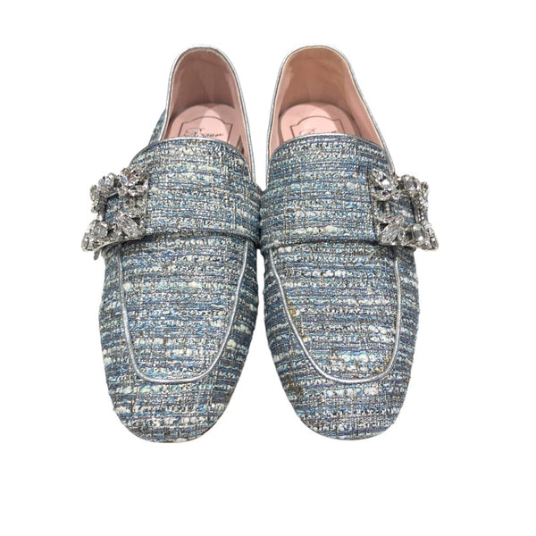 ロジェ ヴィヴィエ ROGER VIVIER ストラスバックルツイードローファー ブルー レディース その他靴