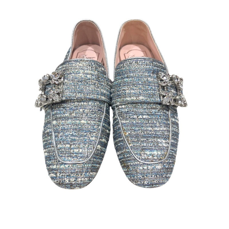 ロジェ ヴィヴィエ ROGER VIVIER ストラスバックルツイードローファー ブルー レディース その他靴