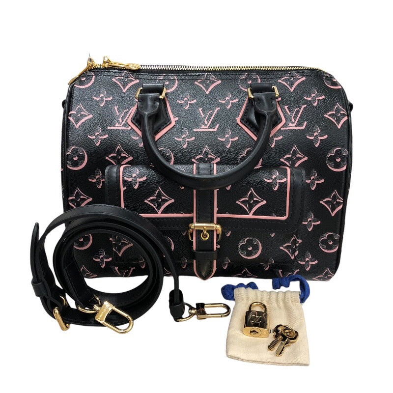 ルイ・ヴィトン LOUIS VUITTON スピーディ・バンドリエール25 M20852 ブラック/ピンク　ゴールド金具 モノグラムキャンバス レディース ショルダーバッグ