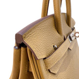 エルメス HERMES バーキン25 ヴェルソ Z刻（2021年製) ブロンズドレ・ブルーブリュ シルバー金具 トゴ レディース ハンドバッグ