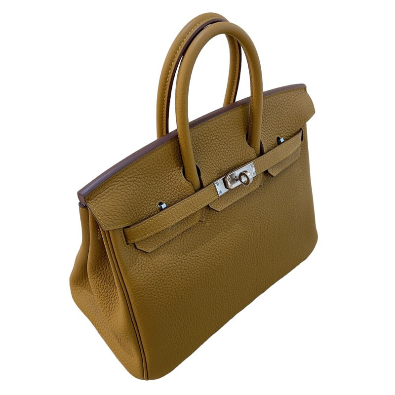 エルメス HERMES バーキン25 ヴェルソ Z刻（2021年製) ブロンズドレ・ブルーブリュ シルバー金具 トゴ レディース ハンドバッグ