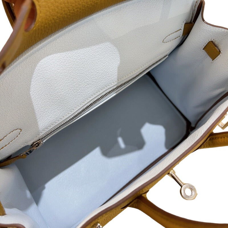 エルメス HERMES バーキン25 ヴェルソ Z刻（2021年製) ブロンズドレ・ブルーブリュ シルバー金具 トゴ レディース ハンドバッグ