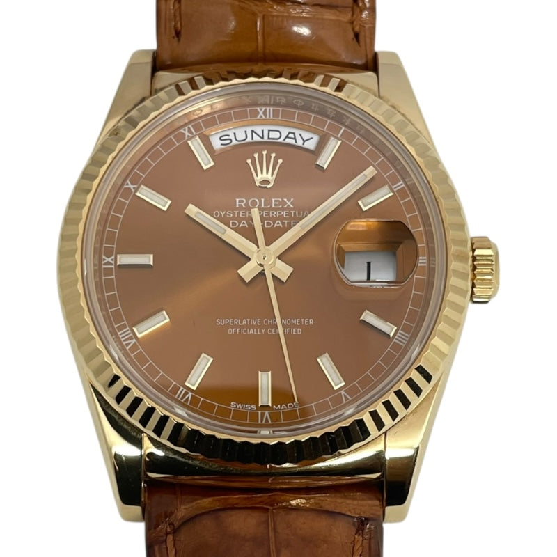 ロレックス ROLEX デイデイト36 ランダムシリアル 118138 コニャック K18YG/革ベルト 自動巻き メンズ 腕時計