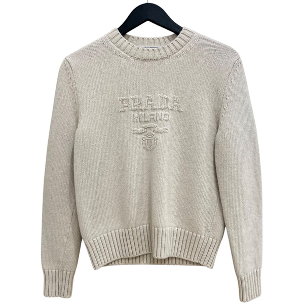 プラダ PRADA ウールカシミヤロゴクルーネックセーター P24A3G クリーム 36 ウール/カシミア レディース セーター
