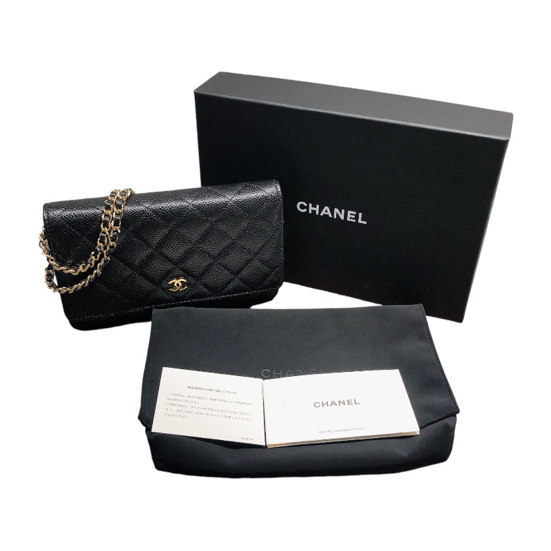 シャネル CHANEL マトラッセ チェーンウォレット AP0250 ブラック ゴールド金具 キャビアスキン レディース ショルダーバッグ