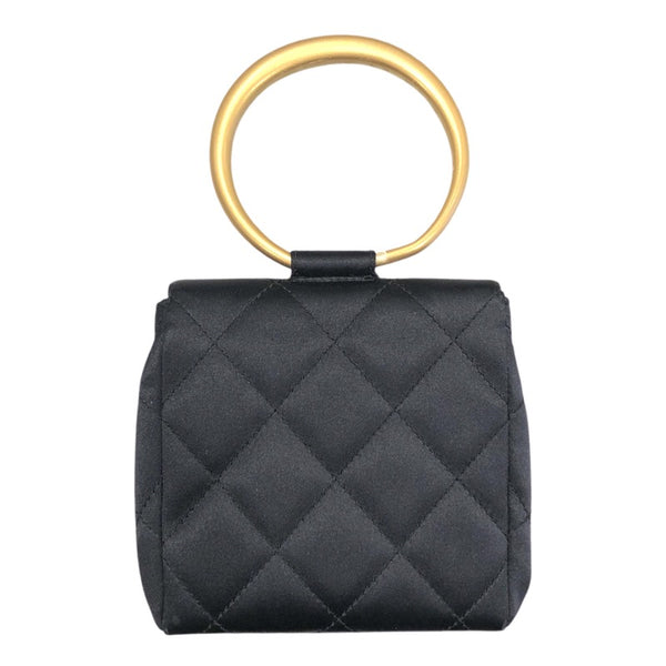 シャネル CHANEL マトラッセリングハンドルバッグ ブラック・ゴールド金具 サテン レディース ハンドバッグ