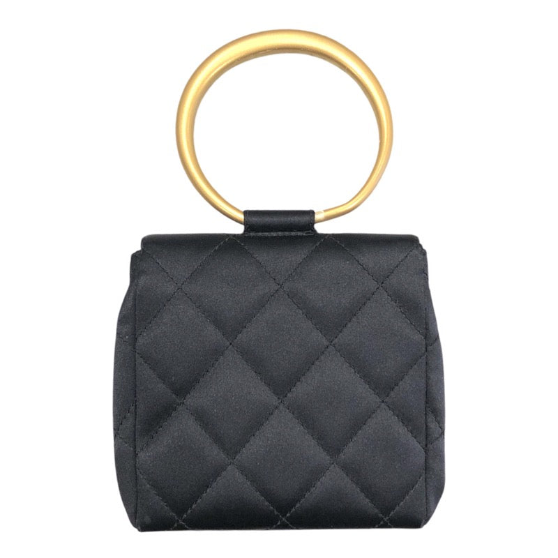 シャネル CHANEL マトラッセリングハンドルバッグ ブラック・ゴールド金具 サテン レディース ハンドバッグ