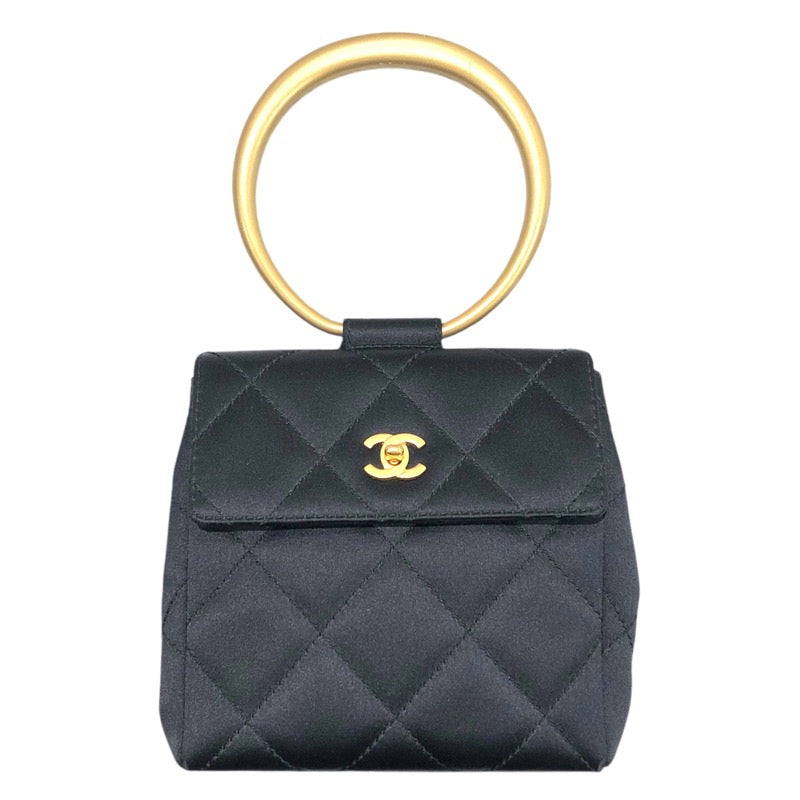 シャネル CHANEL マトラッセリングハンドルバッグ ブラック・ゴールド金具 サテン レディース ハンドバッグ