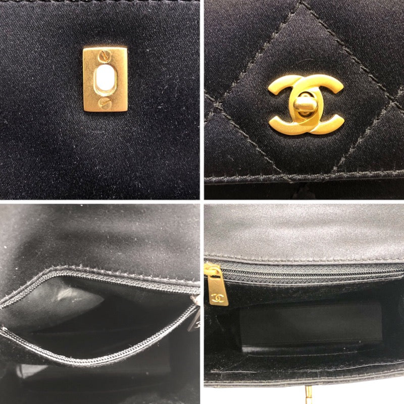 シャネル CHANEL マトラッセリングハンドルバッグ ブラック・ゴールド金具 サテン レディース ハンドバッグ