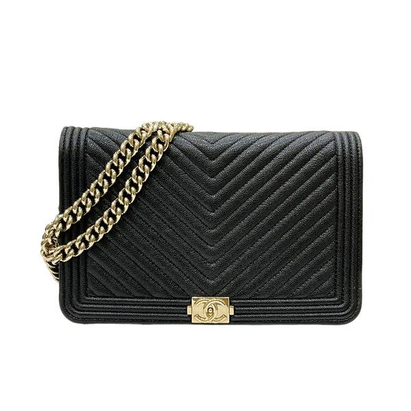 シャネル CHANEL ボーイシャネル Vステッチ チェーンウォレット AP1117 30番台 ブラック ゴールド金具 キャビアスキン レディース ショルダーバッグ
