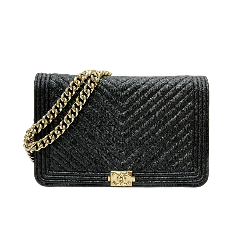 シャネル CHANEL ボーイシャネル Vステッチ チェーンウォレット AP1117 30番台 ブラック ゴールド金具 キャビアスキン レディース ショルダーバッグ