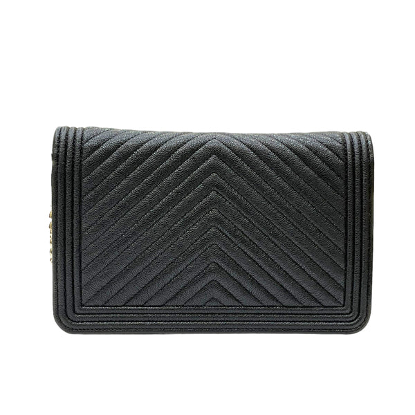 シャネル CHANEL ボーイシャネル Vステッチ チェーンウォレット AP1117 30番台 ブラック ゴールド金具 キャビアスキン レディース ショルダーバッグ