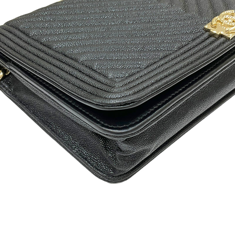 シャネル CHANEL ボーイシャネル Vステッチ チェーンウォレット AP1117 30番台 ブラック ゴールド金具 キャビアスキン レディース ショルダーバッグ