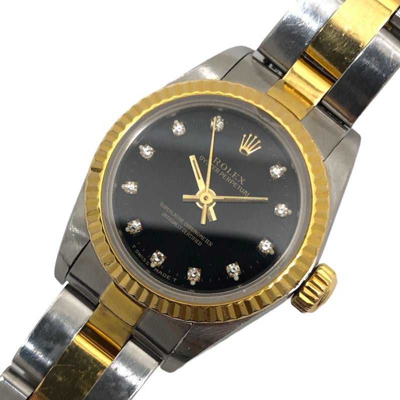 ロレックス ROLEX オイスターパーペチュアル X番 67193G ブラック K18/SS レディース 腕時計